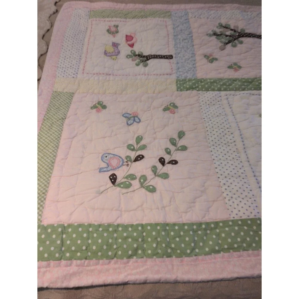 Pottery Barn Kids Hayley Crib Quilt Coverlet Retired Pattern Pink Girls Owl Bird